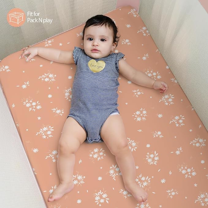 Baby Mini Crib Sheets Girl, Portable 38”x26” Pack and Play Sheets Fitted - Image 6