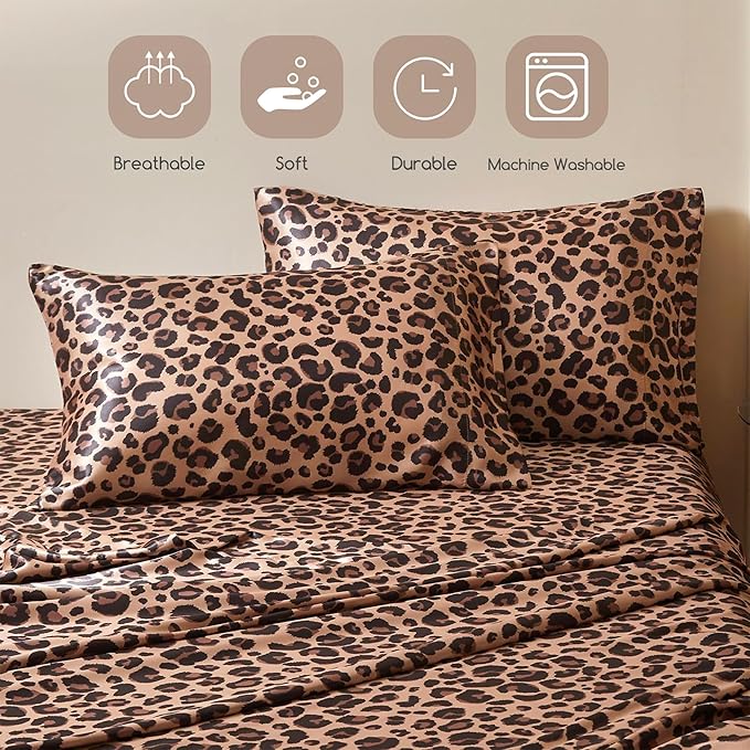 MR&HM Satin Bed Sheets with Elastic Corner Straps, Full Size Sheets Set - Image 6