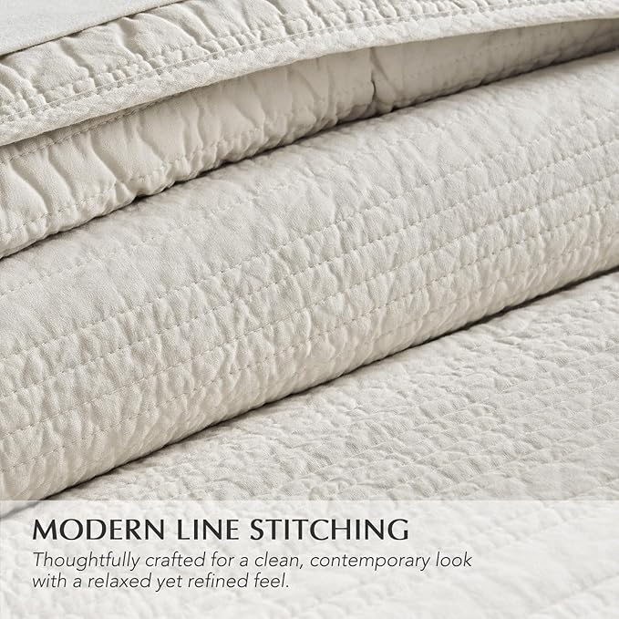 EVERGRACEHOME 100% Cotton Modern Lines Quilt Set Queen Size, Pre-Washed Soft - Image 4
