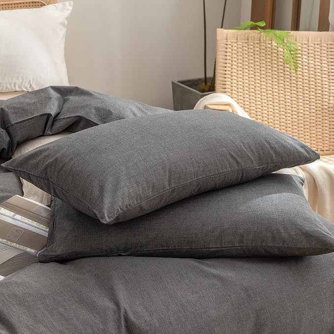 BESTOUCH Duvet Cover Set 100% Washed Cotton Linen Feel Super Soft Comfortable - Image 7