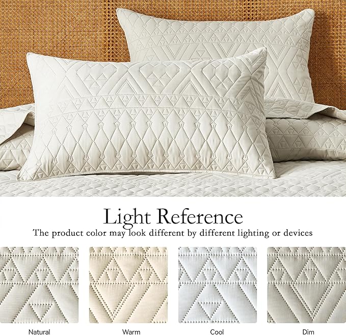akkialla Twin Quilt Set, Boho Style in a Solid Color, Cream Lightweight - Image 4