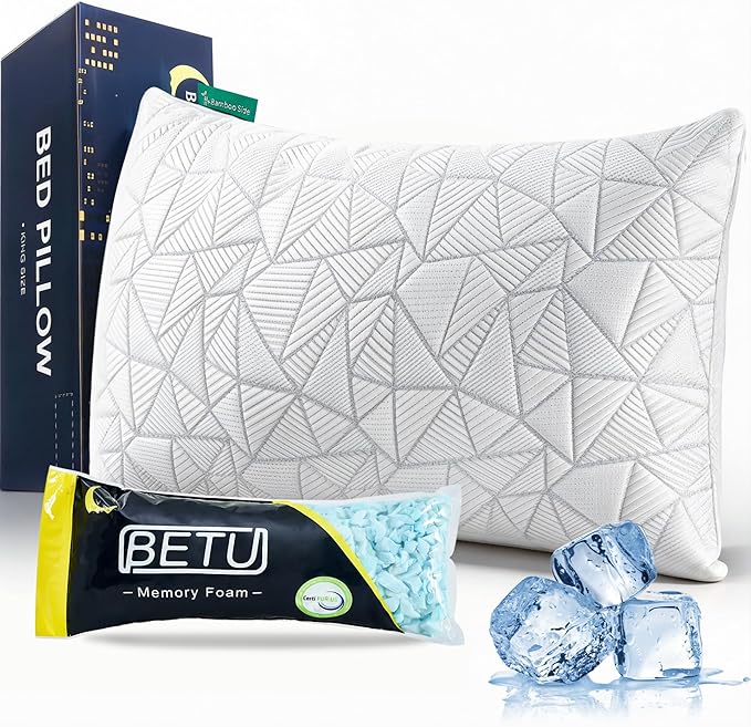BETU Standard Pillow, Cooling Shredded Memory Foam Pillow by BETU