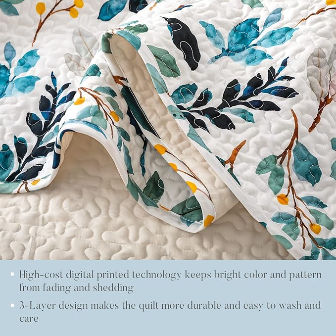 Whale Flotilla Reversible Printed Quilt King Size, Extra Soft Boho Floral Leaf - Image 6