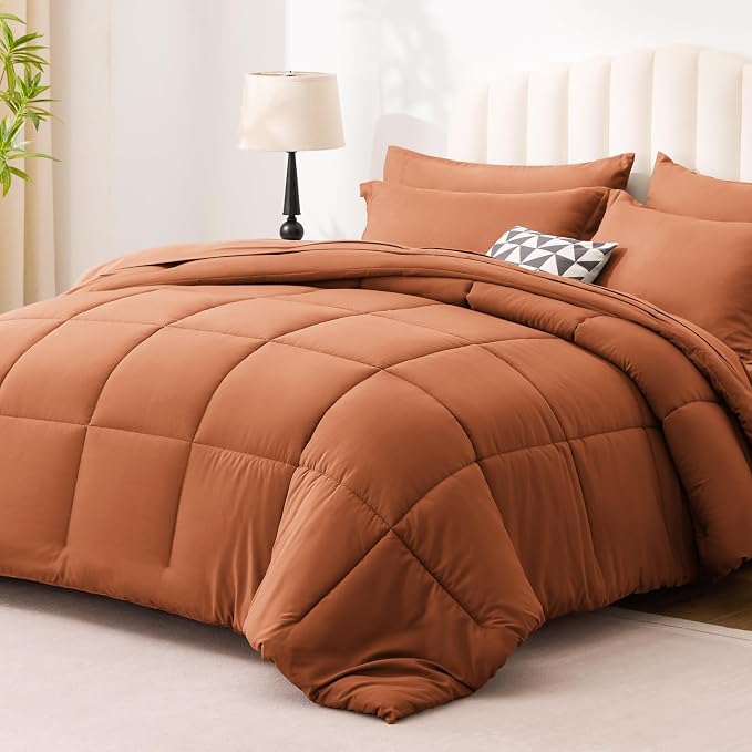 Love's cabin King Size Comforter Set Burnt Orange, 7 Pieces King Bed in a Bag - Image 2
