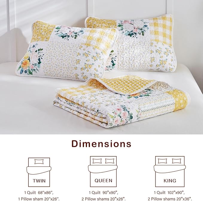 Joyreap 2 Pieces Floral Patchwork Quilt Set Twin, Soft n Cozy Microfiber Quilt - Image 7