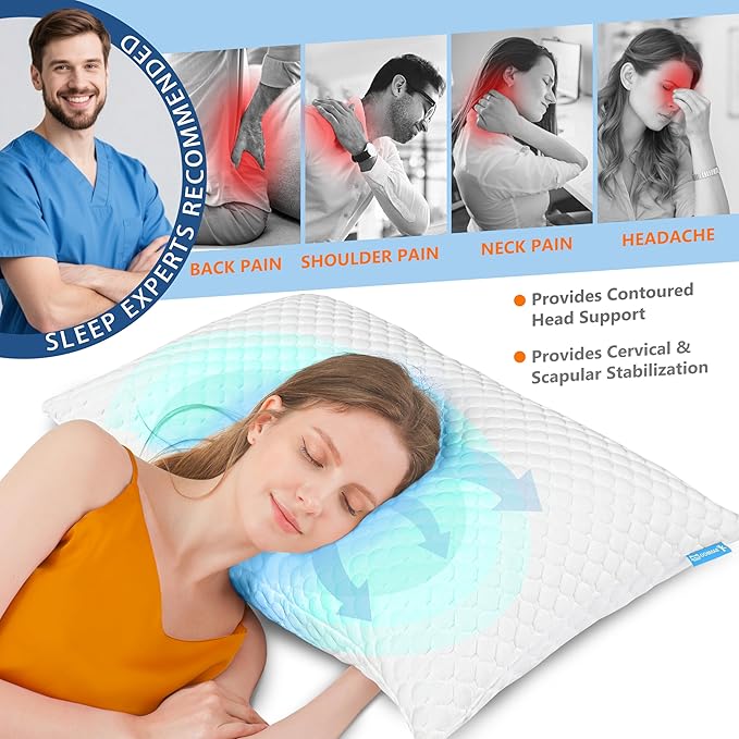 UYWO Cooling Pillows Standard Size Set of 2, Memory Foam Pillows - Image 3
