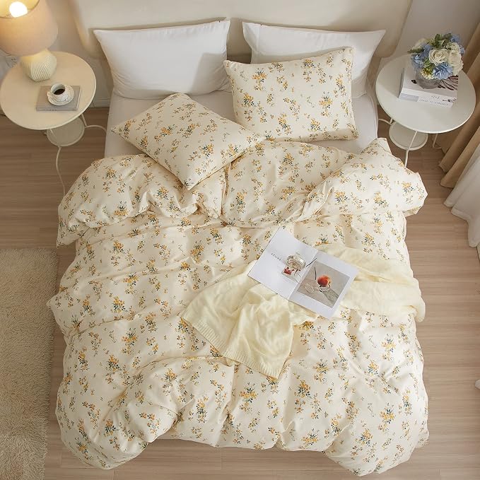 mixinni Aesthetic Floral Duvet Cover Set Twin XL Size, Farmhouse Boho Yellow - Image 4