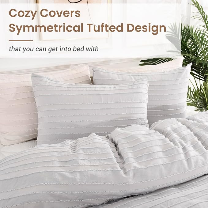 NEXHOME PRO Duvet Cover Queen, Light Grey 3 Pieces Boho Tufted Duvet Cover Set - Image 4
