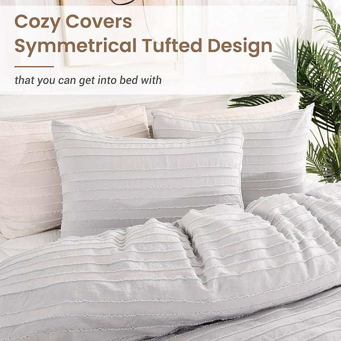 NEXHOME PRO Duvet Cover, Light Grey 3 Pieces Boho Tufted Duvet Cover Set - Image 4