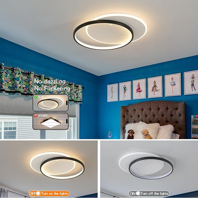 Shine LUEST Modern LED Ceiling Light Fixture Black Semi Flush Mount Light - Image 6