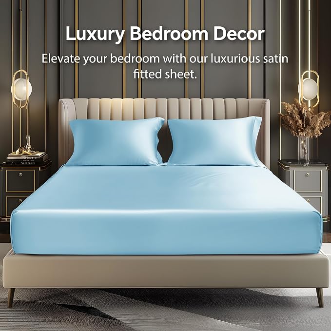 BEDELITE Satin Fitted Sheet and Pillowcase Set, Luxury Soft Similar to Silk - Image 2