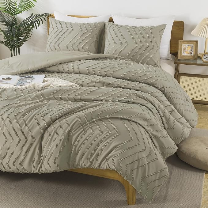 Andency Oatmeal California King Comforter Set, Boho Cal King Soft Warm Tufted - Image 2