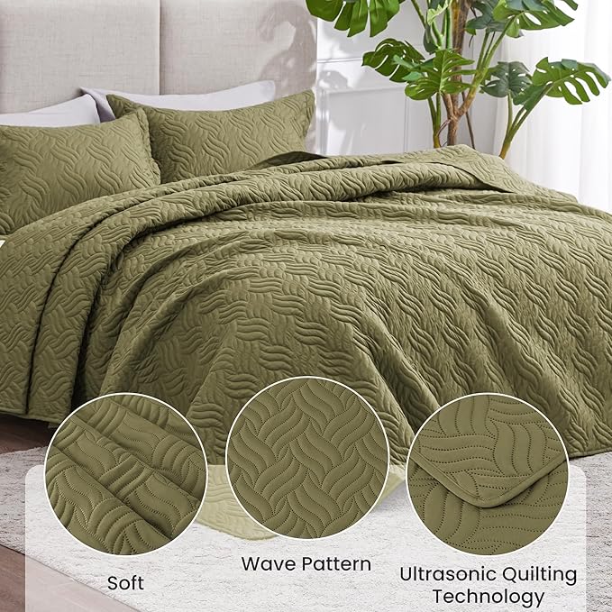 Love's cabin King Size Quilt Bedding Set Olive Green Bedspreads - Image 4