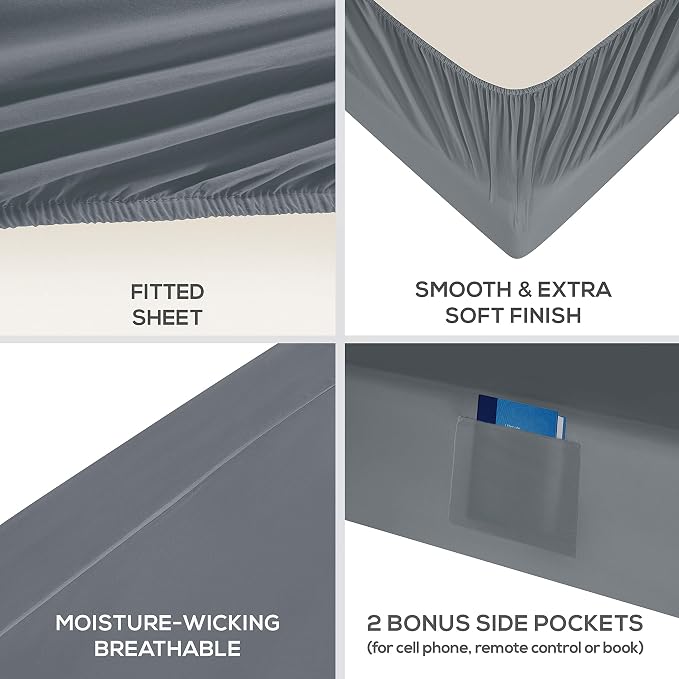 Mueller Luxury 6 PC Full Size Bed Sheets, Super Soft 1800, Deep Pocket up to - Image 4