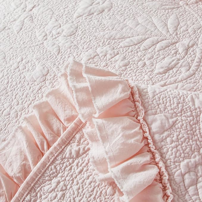 Brandream Light Pink Quilt Set King Size Cotton Shabby Chic Bedding Matelasse - Image 9