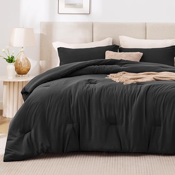 Love's cabin Black Queen Comforter Set, 3-Piece Prewashed Bed Set - Image 2