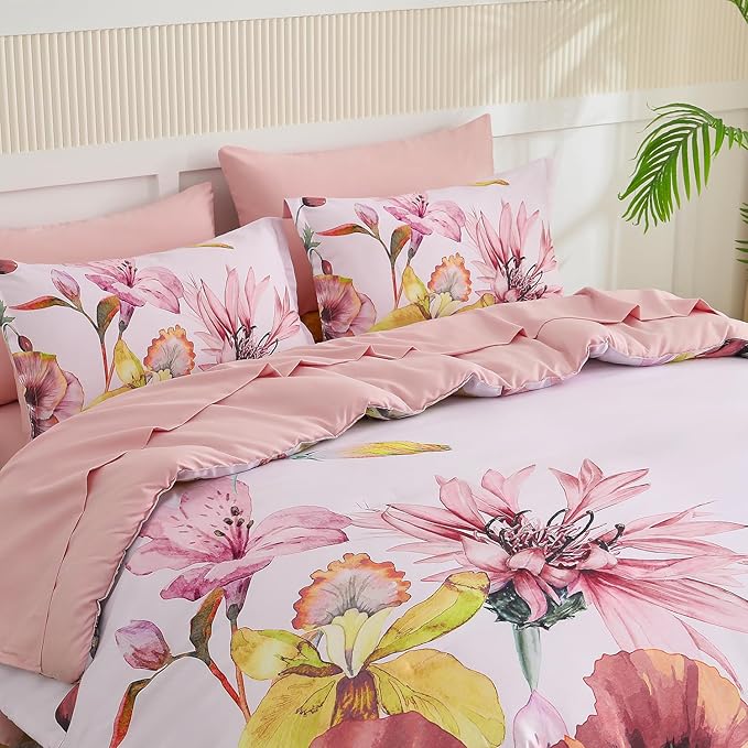 Yogeneg Queen Comforter Set 7 Piece Bed in a Bag, Elegant Floral Botanical - Image 2