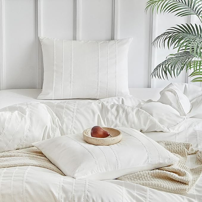 WARMDERN White Striped Weave Duvet Cover Queen, Boho Striped Pattern Printed - Image 4