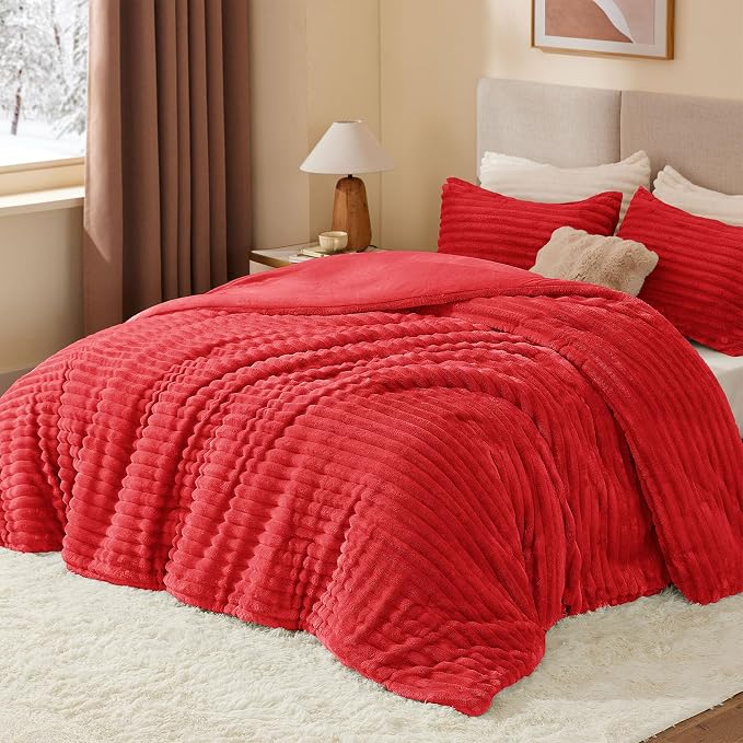BEDELITE Fleece King Comforter Set -Super Soft & Warm Fluffy Red Bedding - Image 2