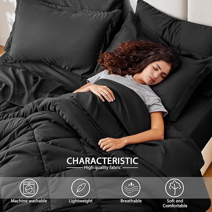 Love's cabin California King Comforter Set Black, 7 Pieces California King Bed - Image 3