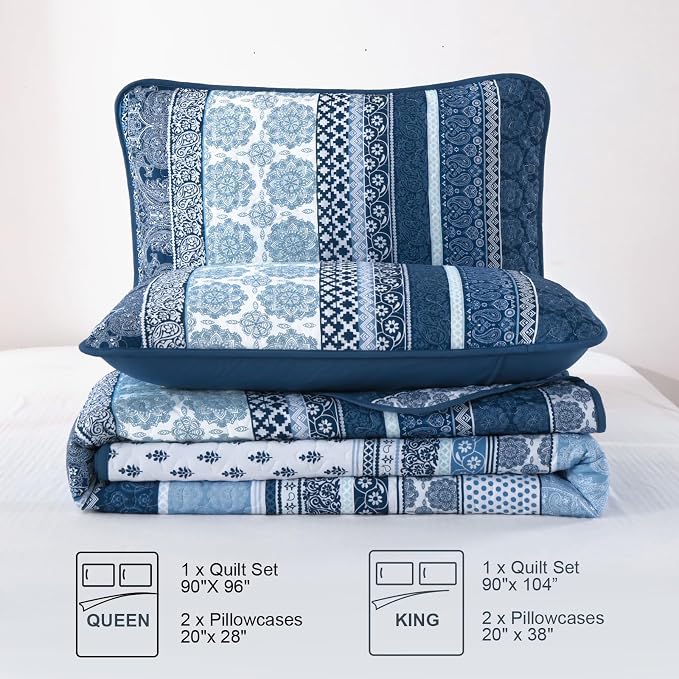 WONGS BEDDING Boho Quilt Set King Size, Lightweight Microfiber Bedspread - Image 7