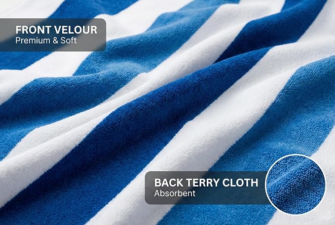 Velour Cabana Beach Towel 4 Pack, 30” x 60” Soft Plush Cotton Pool Towel - Image 3