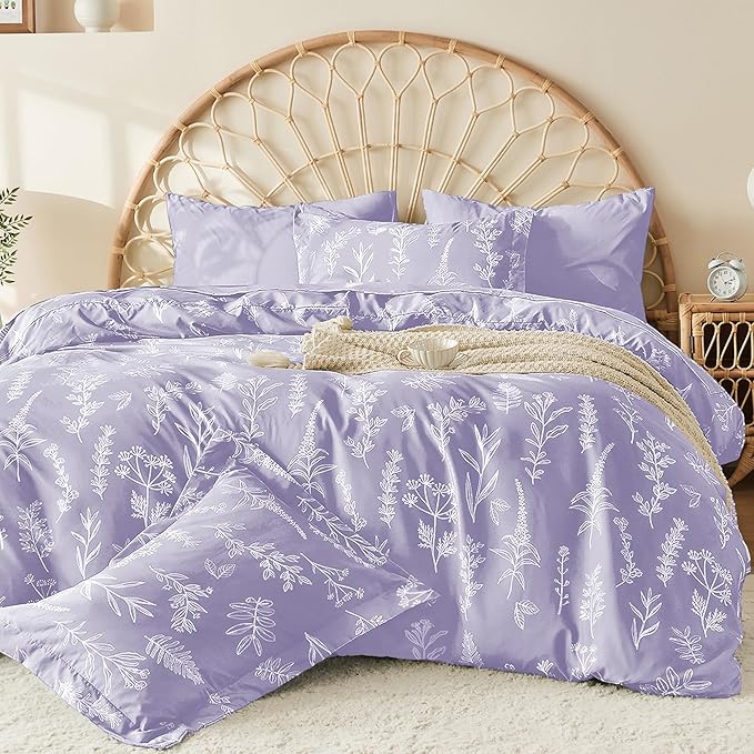 MUXHOMO Duvet Cover Queen Size, Reversible Floral Lavender Duvet Cover Set - Image 3