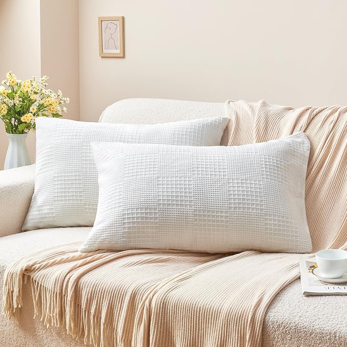 BEDELITE Flannel King Size Pillow Cases Set of 2, Decorative Waffle Weave - Image 4