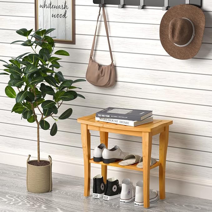 Greenual Bamboo Shower Bench 2-Tier Spa Shower Stool - Image 2