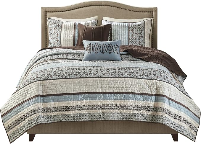 Madison Park Quilt Set Luxurious Jacquard Stripes Design - Image 9