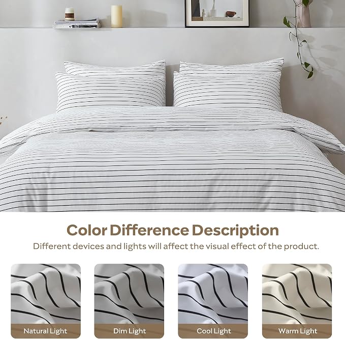 JELLYMONI 100% Natural Cotton 3pcs Striped Duvet Cover Sets, - Image 8