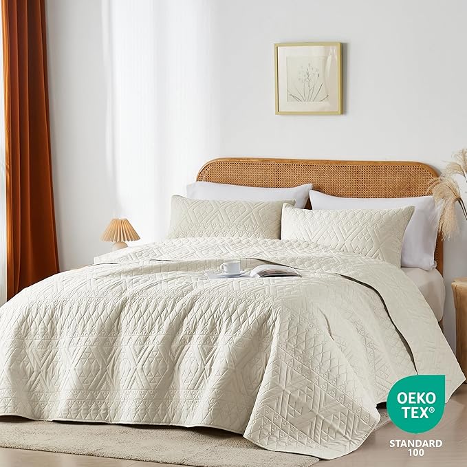 akkialla Twin Quilt Set, Boho Style in a Solid Color, Cream Lightweight - Image 2