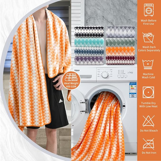 8 Piece Bathroom Towel Set |2 Oversized Bath Towels, 2 Hand Towels, 4 - Image 3