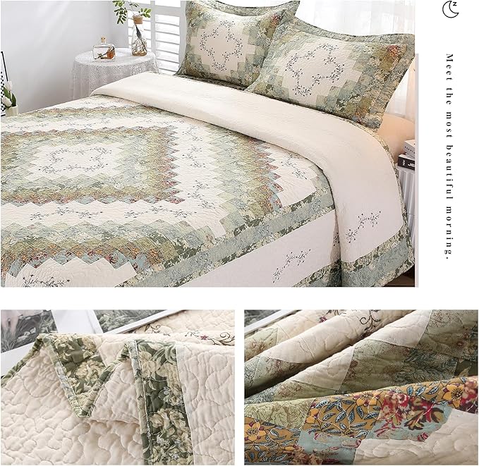 ROOMLIFE Quilt Set Floral Leaves 3D Embroidery Pattern 3 PCS 100% Cotton - Image 4