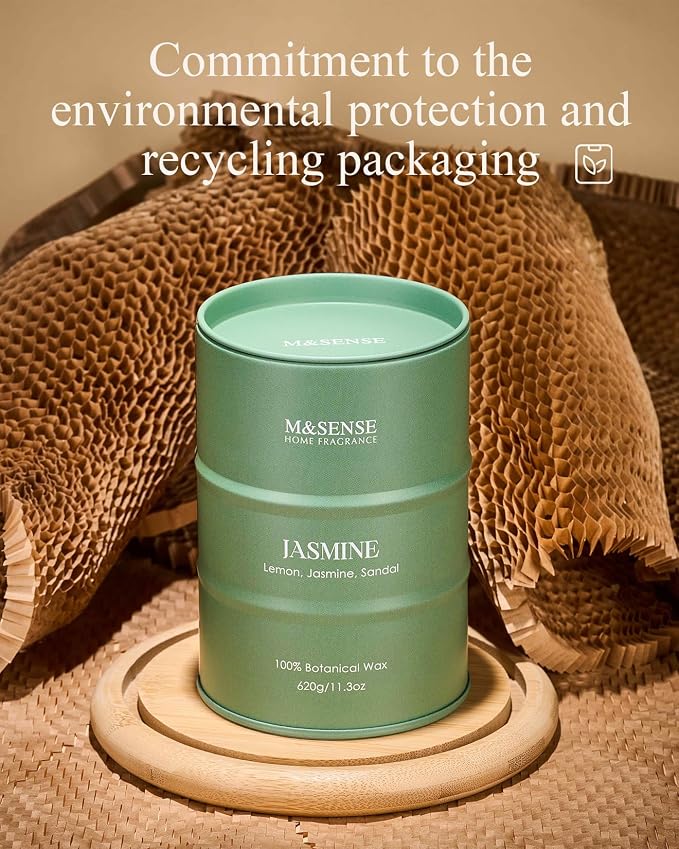 M&SENSE Jasmine Scented Candles Large, Natural Soy Candles 21.2oz 120 Hour Slow - Image 6