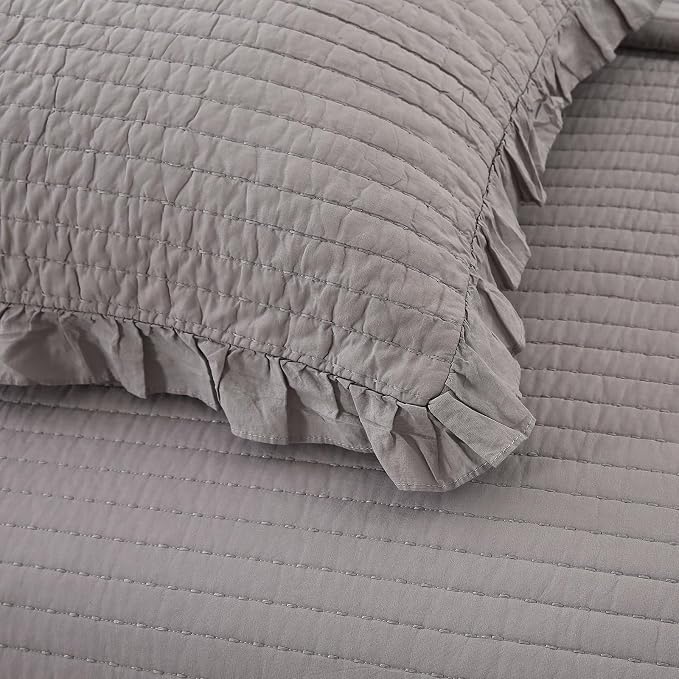 ROOMLIFE Quilt Set King Size 3D Floral Embroidery Pattern 3-Piece Cotton - Image 8