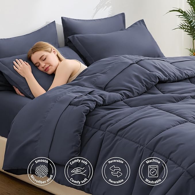 Love's cabin Twin Comforter Set Indigo Blue, 5 Pieces Twin Bed in a Bag - Image 3