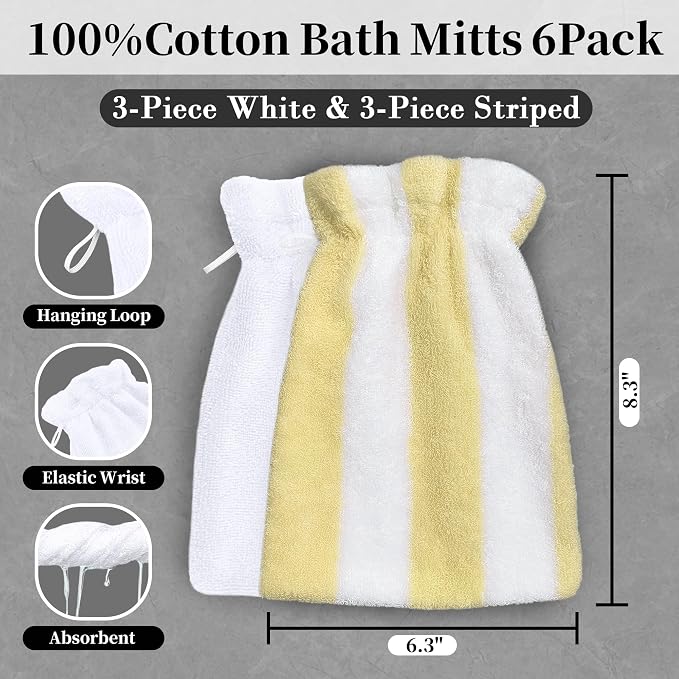 VOOVA & MOVAS Bath Washcloths 6-Pack, 8.3x6.3 Inch 100% Cotton Soft Absorbent - Image 2