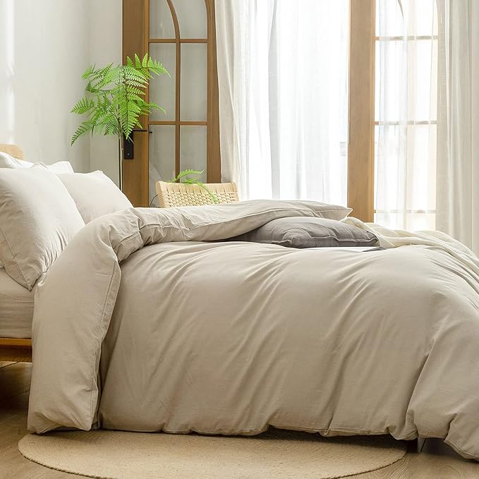 BESTOUCH Duvet Cover Set 100% Cotton Linen Feel Super Soft Comfortable Chic - Image 3