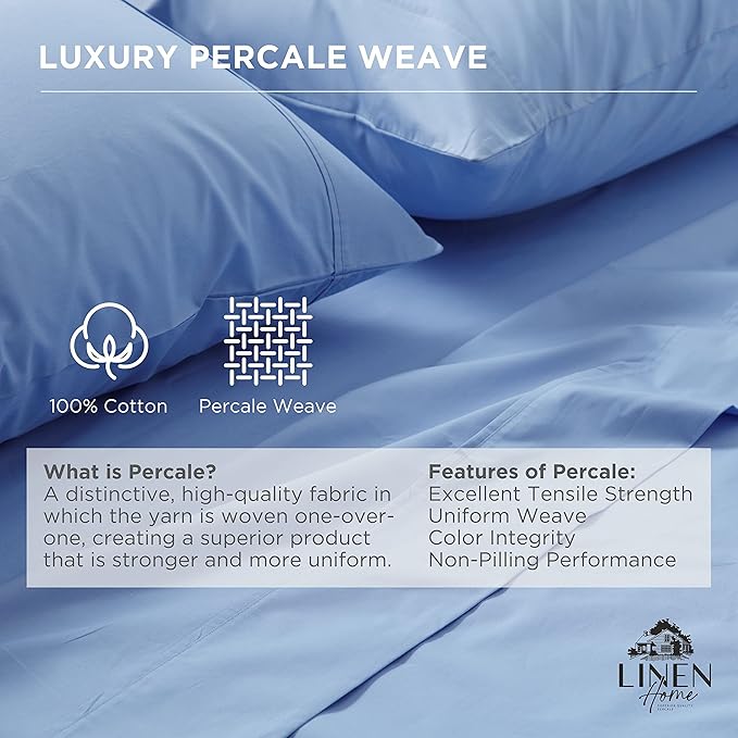 Linen Home 100% Cotton Percale 1 Flat Sheet, Queen Size - Image 2
