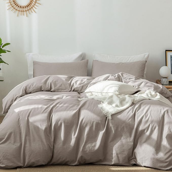 MooMee Bedding Duvet Cover Set 100% Washed Cotton Linen Like Textured by MOOMEE