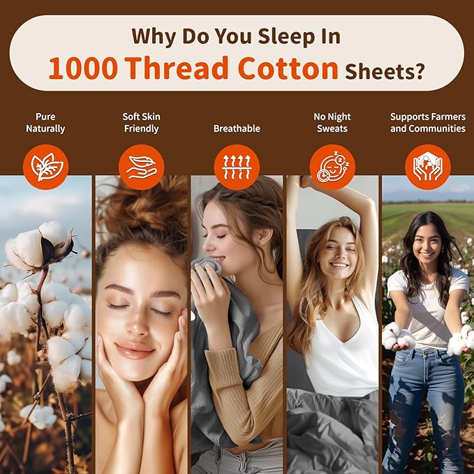 LBRO2M 1000 Thread Count 100% Egyptian Cotton Sheets Set 6 Piece Sets Queen Bed - Image 4