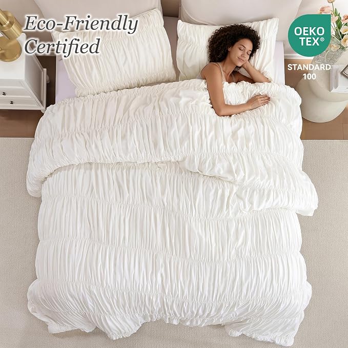 weigelia Cream Comforter Set Full – Textured Ruched Cream Ivory Full Comforter - Image 4