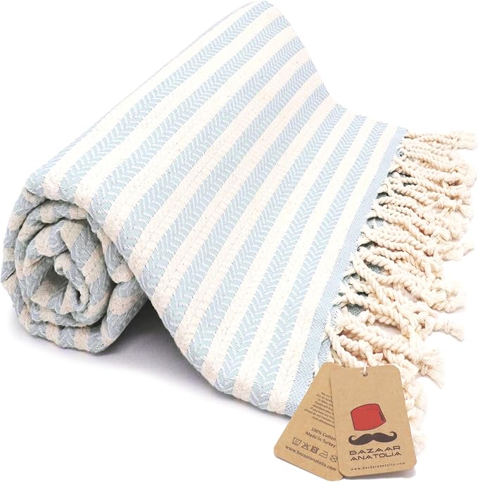 Bazaar Anatolia Turkish Beach Towel – 100% Cotton, Quick Dry, Sand Free Striped by BazaarAnatolia
