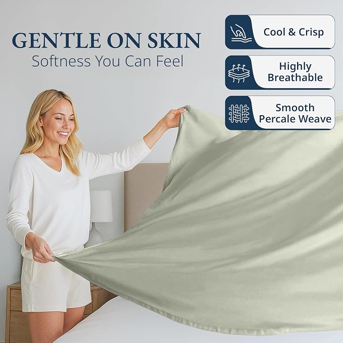Lane Linen 100% Organic Cotton Twin Size Flat Sheet Only - Image 3