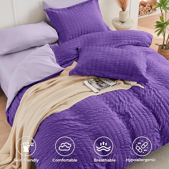 HYMOKEGE Dark Purple/Lavender Queen Comforter Set Seersucker 7 Pieces, All - Image 3