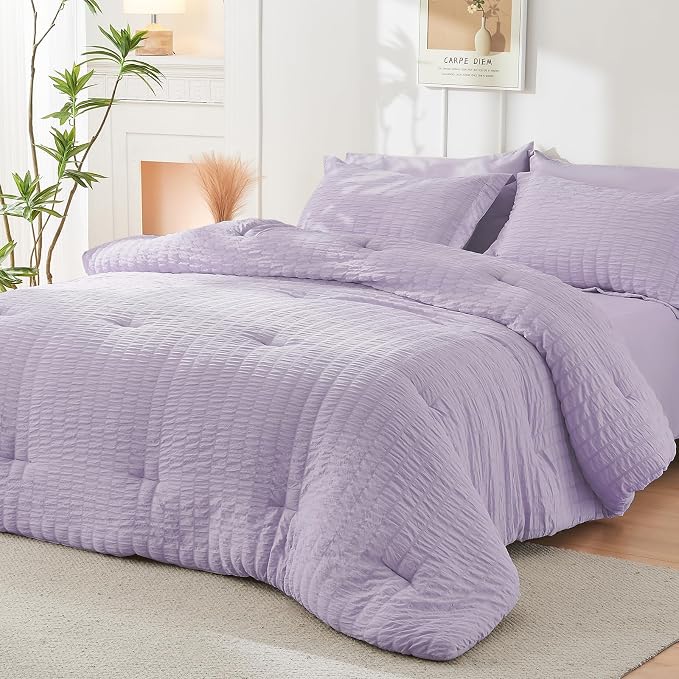 HYMOKEGE Lavender Full Size Comforter Sets Seersucker 7 Pieces, All Season - Image 8