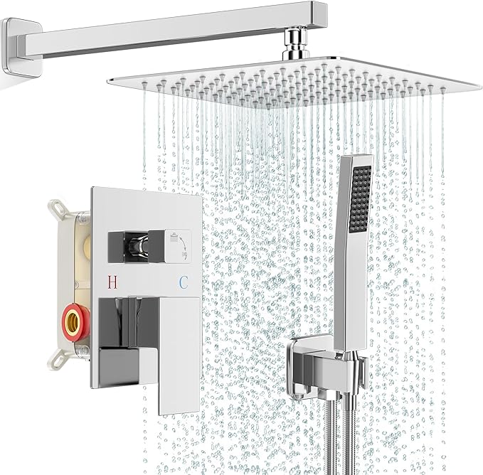 FPXRNG Shower Faucet Set Bathroom Square Rain Shower Head and Handle Set by FPXRNG