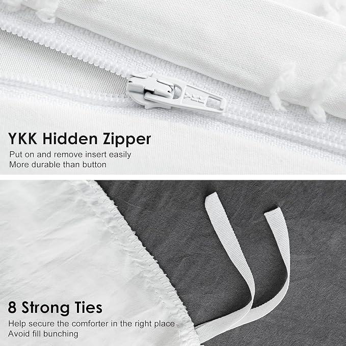 WARMDERN Boho Duvet Cover Set, Tufted Bedding Duvet Covers Soft Washed - Image 7