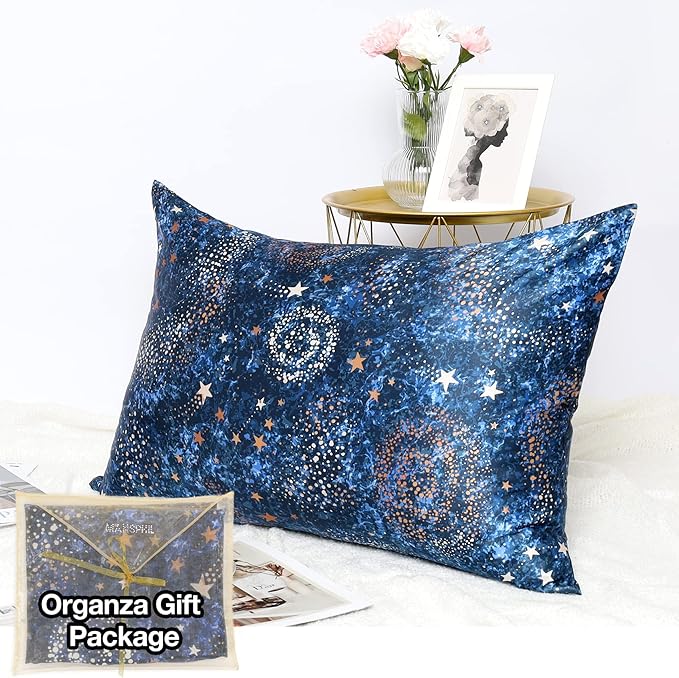 MANSPHIL Navy Blue Galaxy Mulberry Silk Pillowcase Queen Size, Print Pattern - Image 6